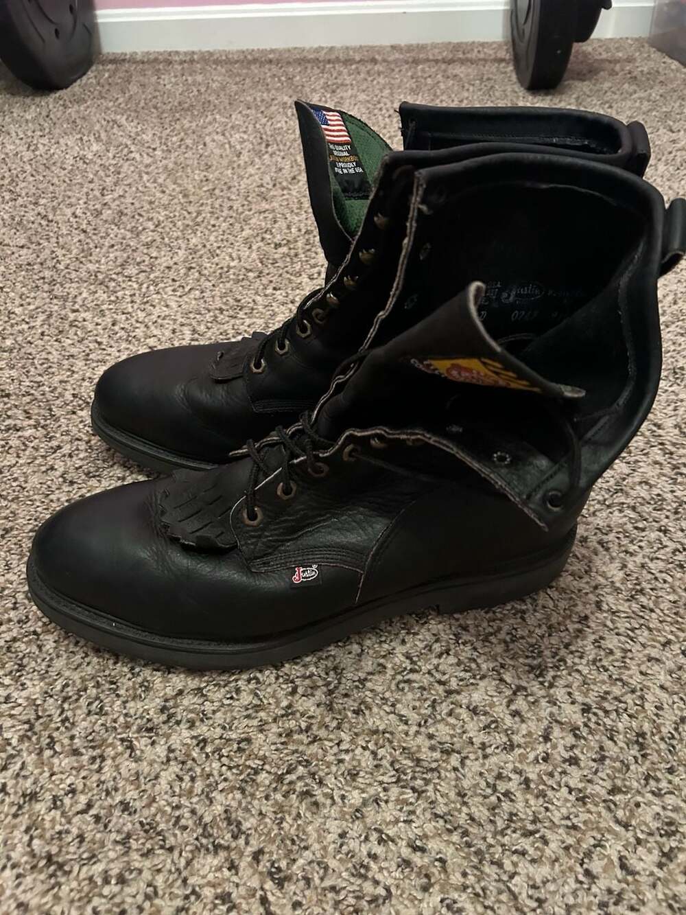 Justin Original Work Boots Black Leather Kiltie Work Boots